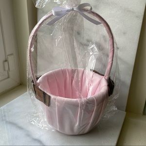 NWT Pink and Brown Satin Fabric Wedding Flower Girl’s Basket